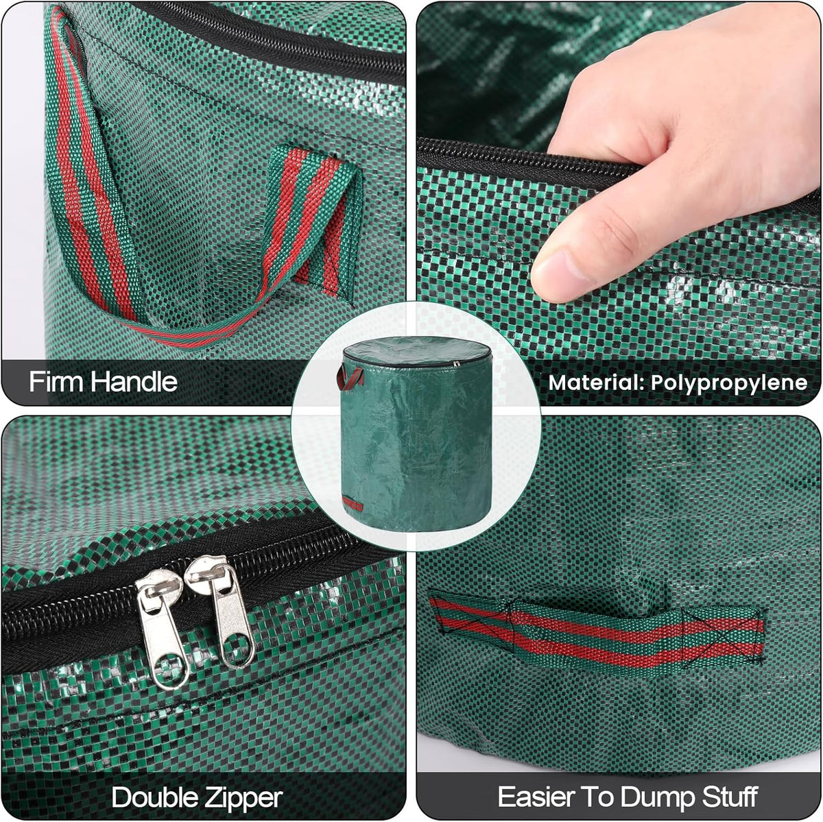 4 Pack 72 Gallons Reusable Yard Waste Bags with Lid Extra Large Lawn Leaf Bags Heavy Duty with 4