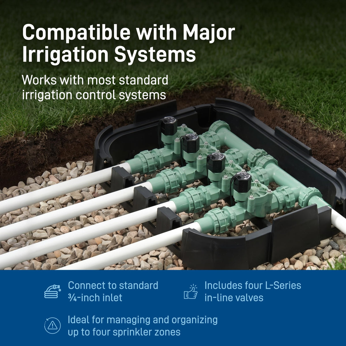 Orbit 57257 4-Valve Preassembled Sprinkler Manifold – Easy Install, Smart Controller Compatible
