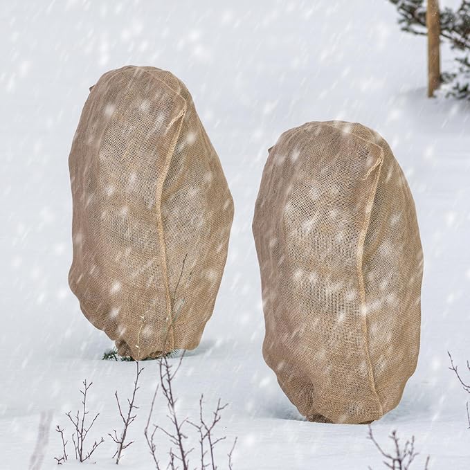 8 Packs Winter Burlap Plant Covers Bags 23.6 x 39.4 Inch Large Burlap Sack Plant Blanket with