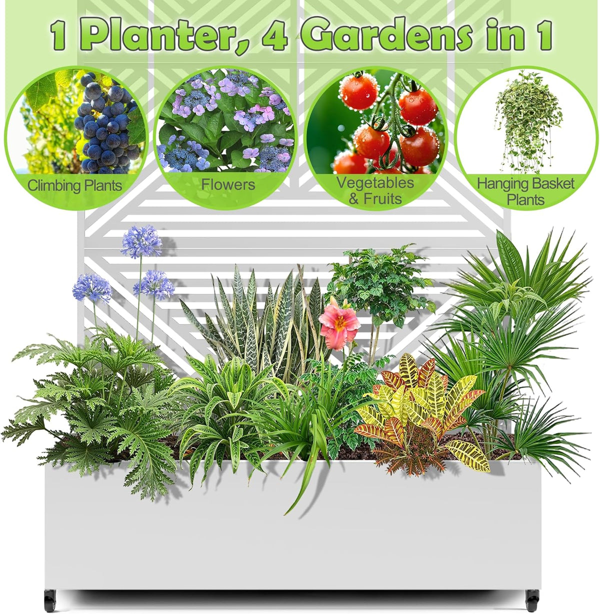 15.7"×70.9"×47.2" Metal Raised Garden Bed with Trellis and Wheels - Tall Trellis Planter Box for