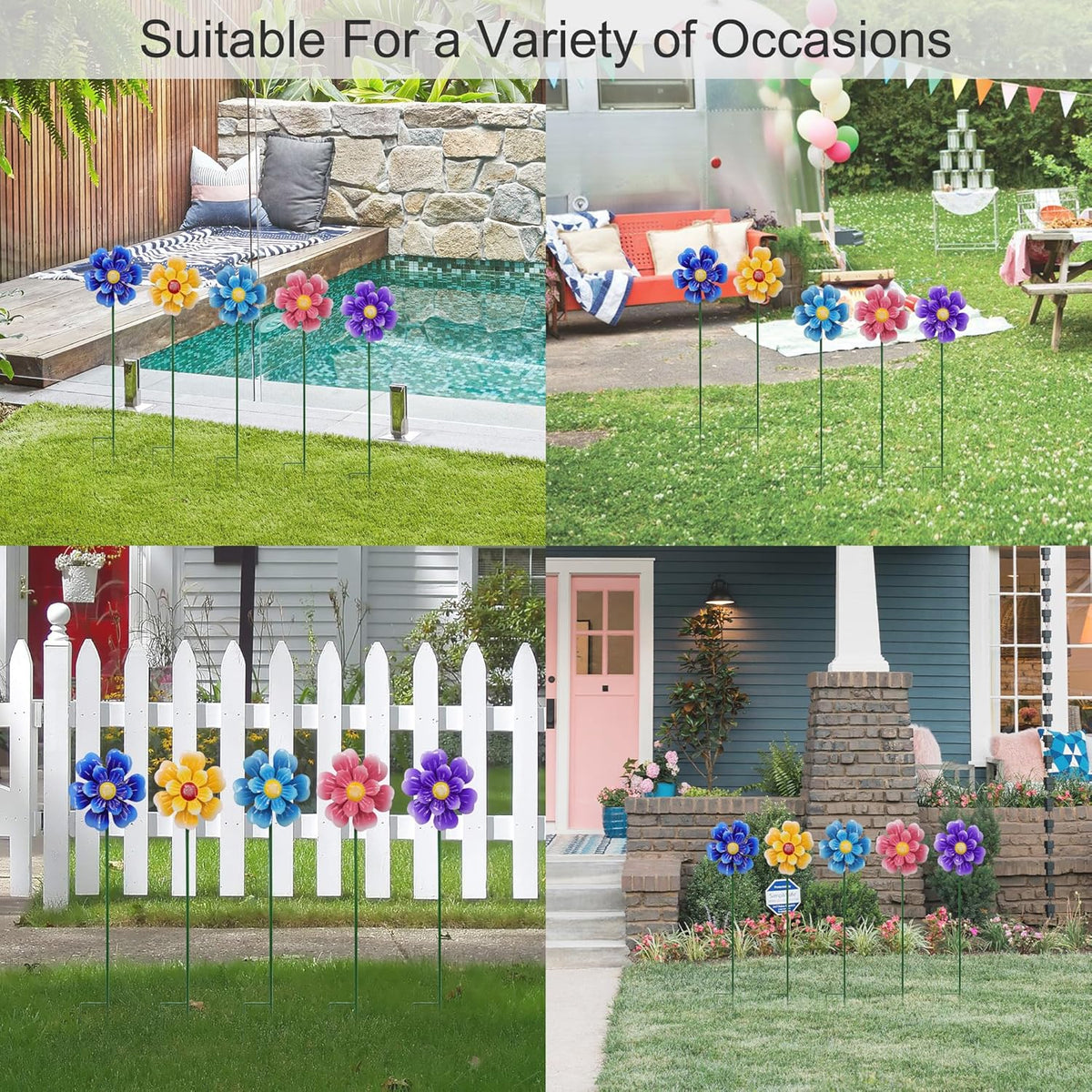 Metal Flower Wind Spinner Garden Lawn Stakes Yard Art, 27 Inch Windmill Outdoor Garden Iron