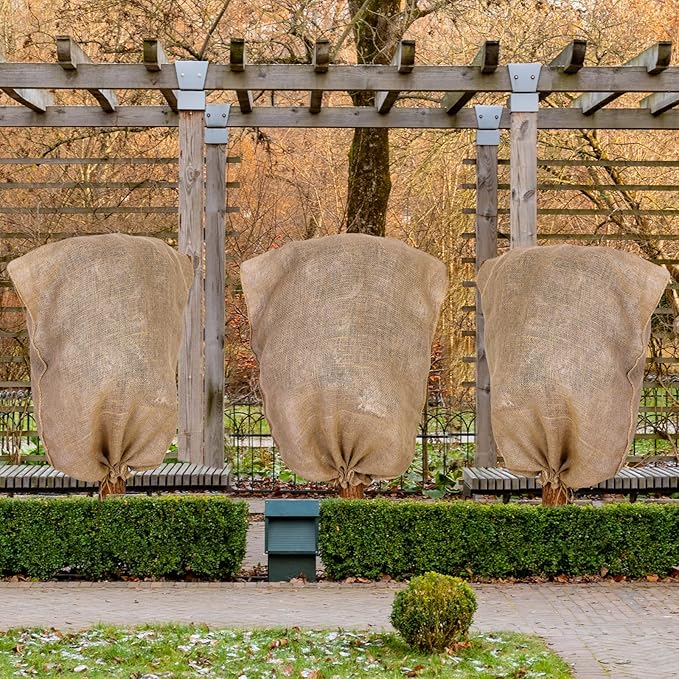 8 Packs Winter Burlap Plant Covers Bags 39.4 x 47.2 Inch Large Burlap Sack Plant Blanket with