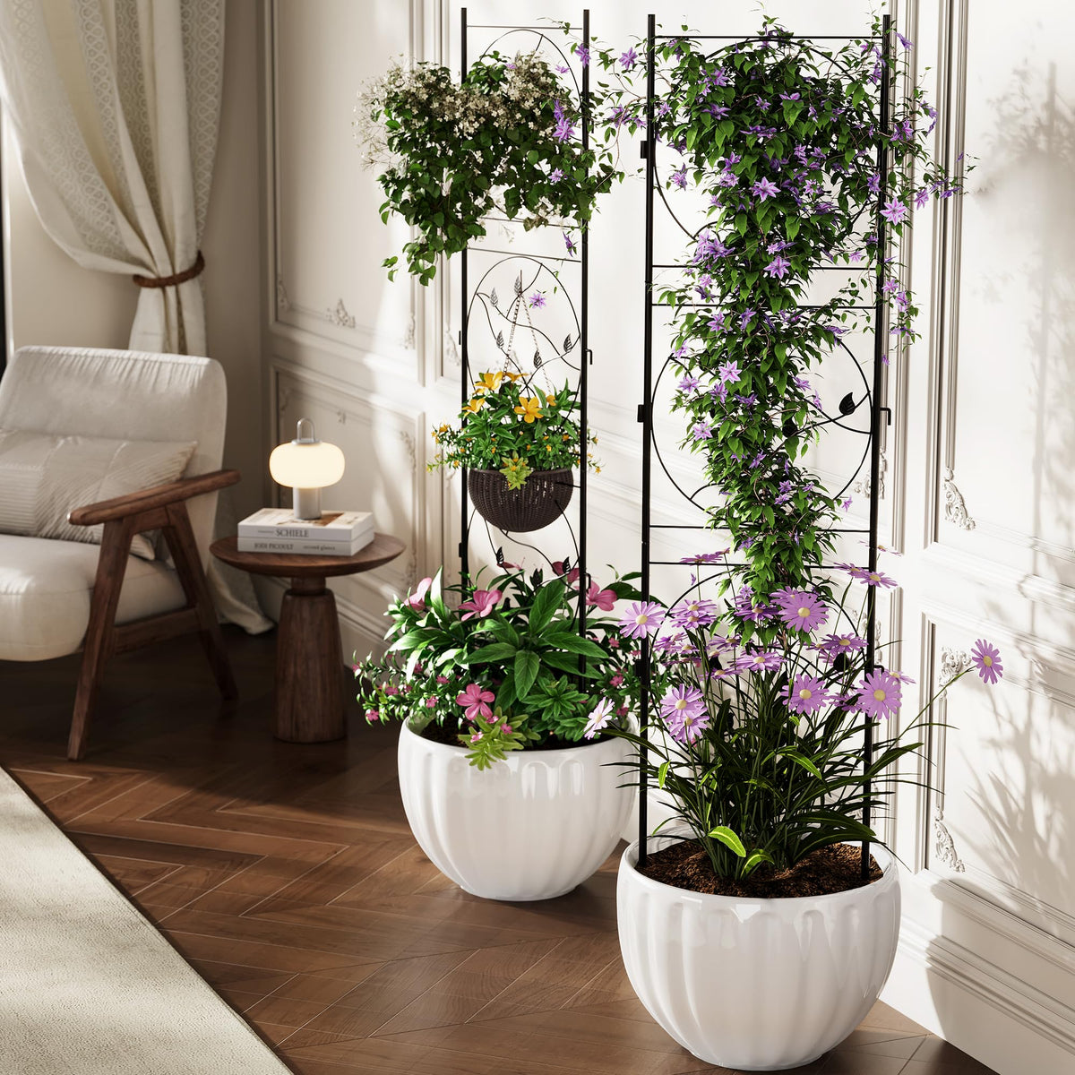 Garvee 21"x72" Metal Garden Trellis Panel (2-Pack), Black Rustproof Fence & Plant Support for