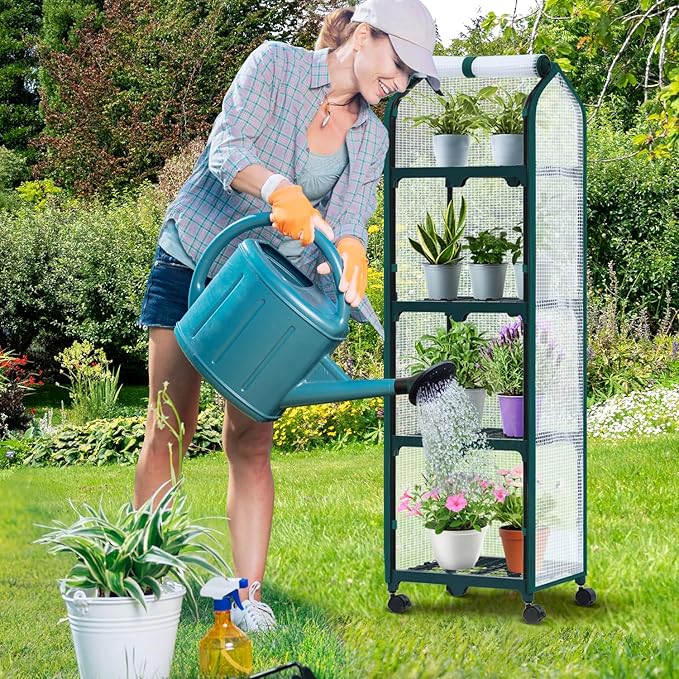 Ohuhu Mini Greenhouse for Indoor Outdoor, Small Plastic Plant Green House with Locking Wheels