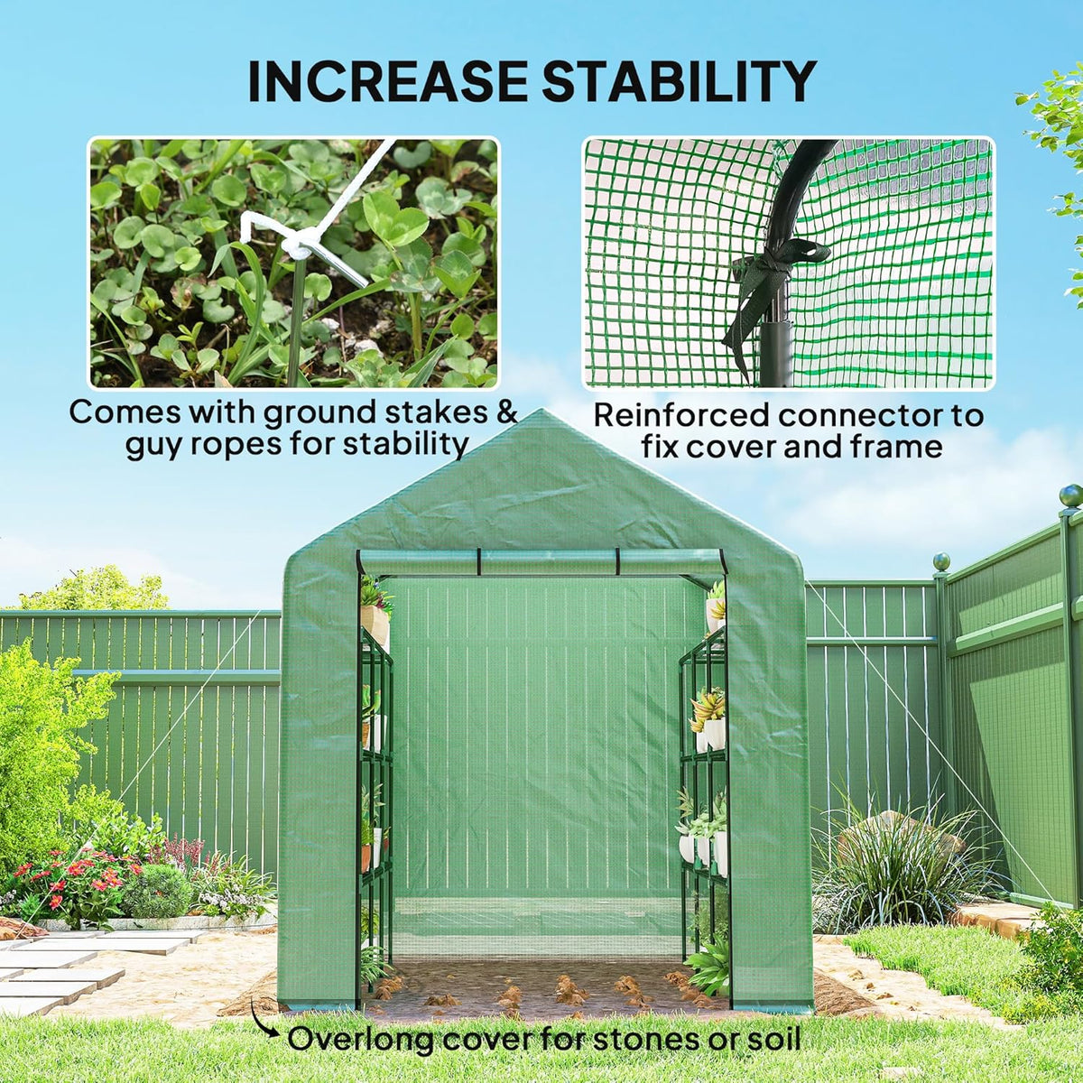 Outsunny 8' x 6' x 7' Walk-in Greenhouse, PE Cover, 4-Tier Shelves, Steel Frame Hot House, Roll-Up