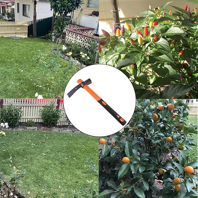 Dual Head Hammer Hoe with Heavy Duty Forged Adze and Ergonomic Non-Slip Handle for Gardening