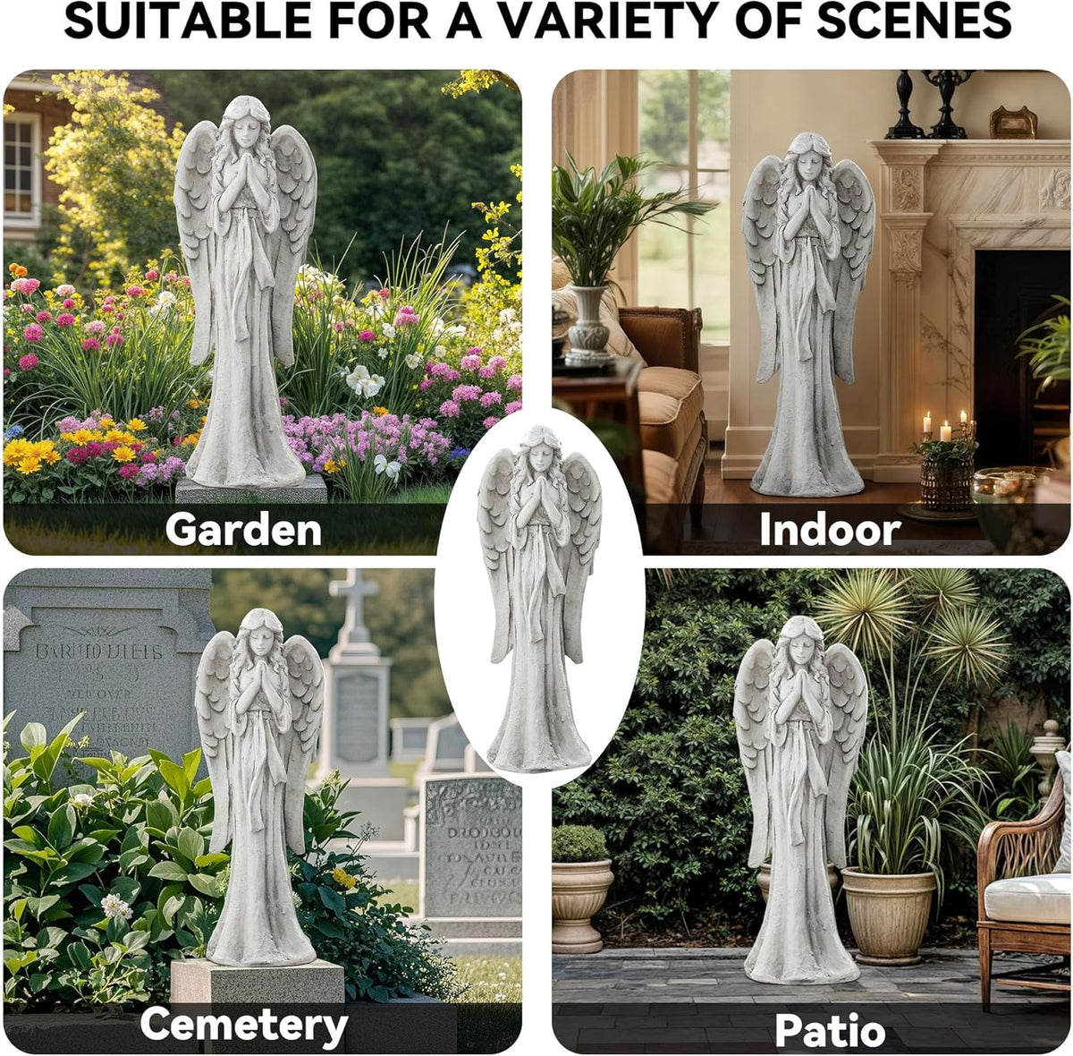Praying Angel Statue for Outdoor Garden, 31 Inch Large Heavenly Memorial Sculpture,Durable