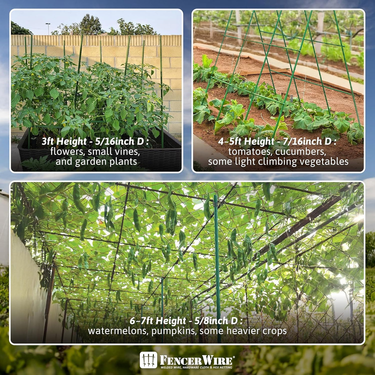 Fencer Wire 25 Pack of 5ft / 60 Inch Durable Metal Plant Supports Garden Stakes, Plant Stakes