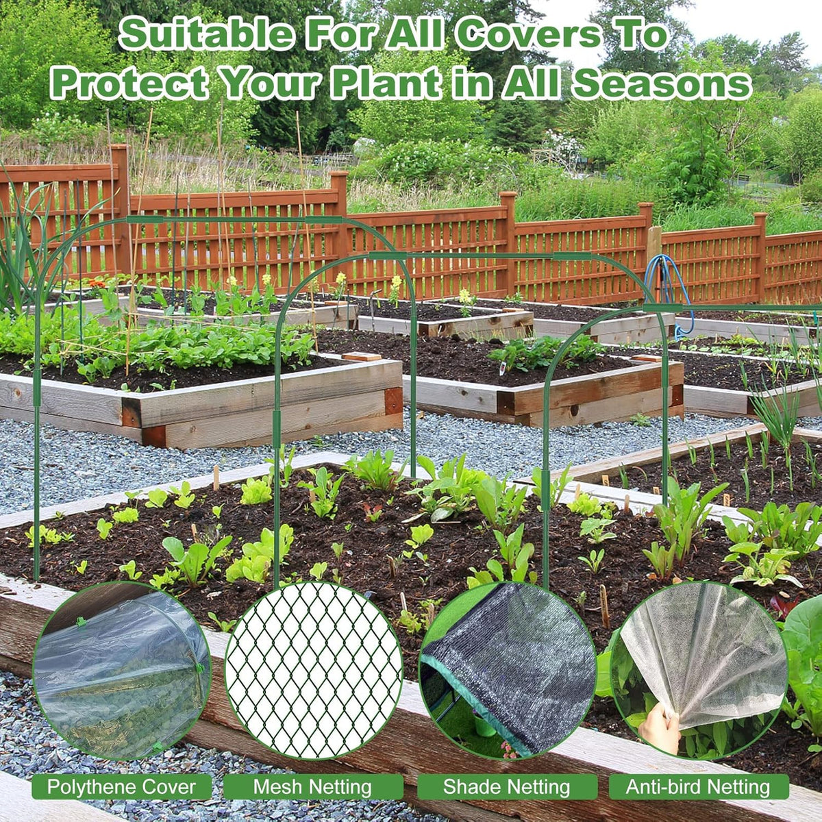 8 Sets 41.3"x31.5" Garden Hoops for Raised Beds, Greenhouse Hoops Grow Tunnel Durable Removable Row