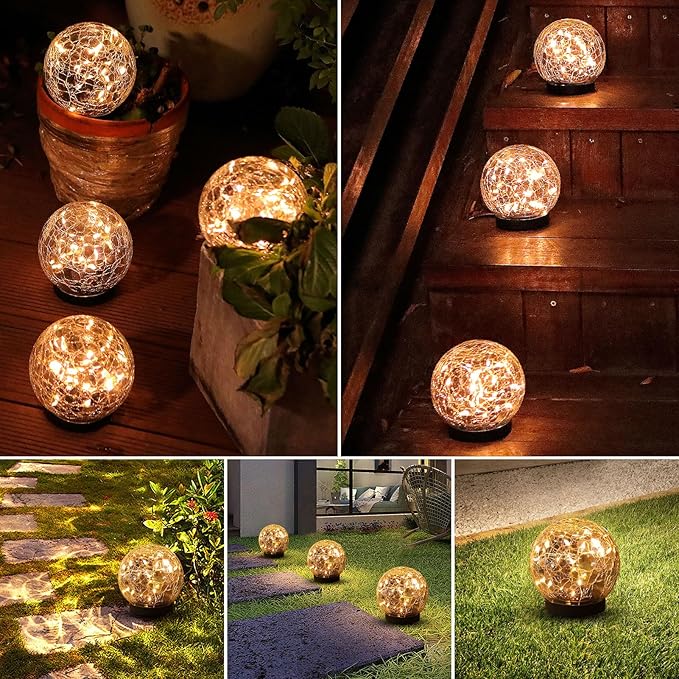 Solar Globe Lights Outdoor Waterproof-Solar Balls-Solar Garden Lights-Orbs for Outside 2 Pack