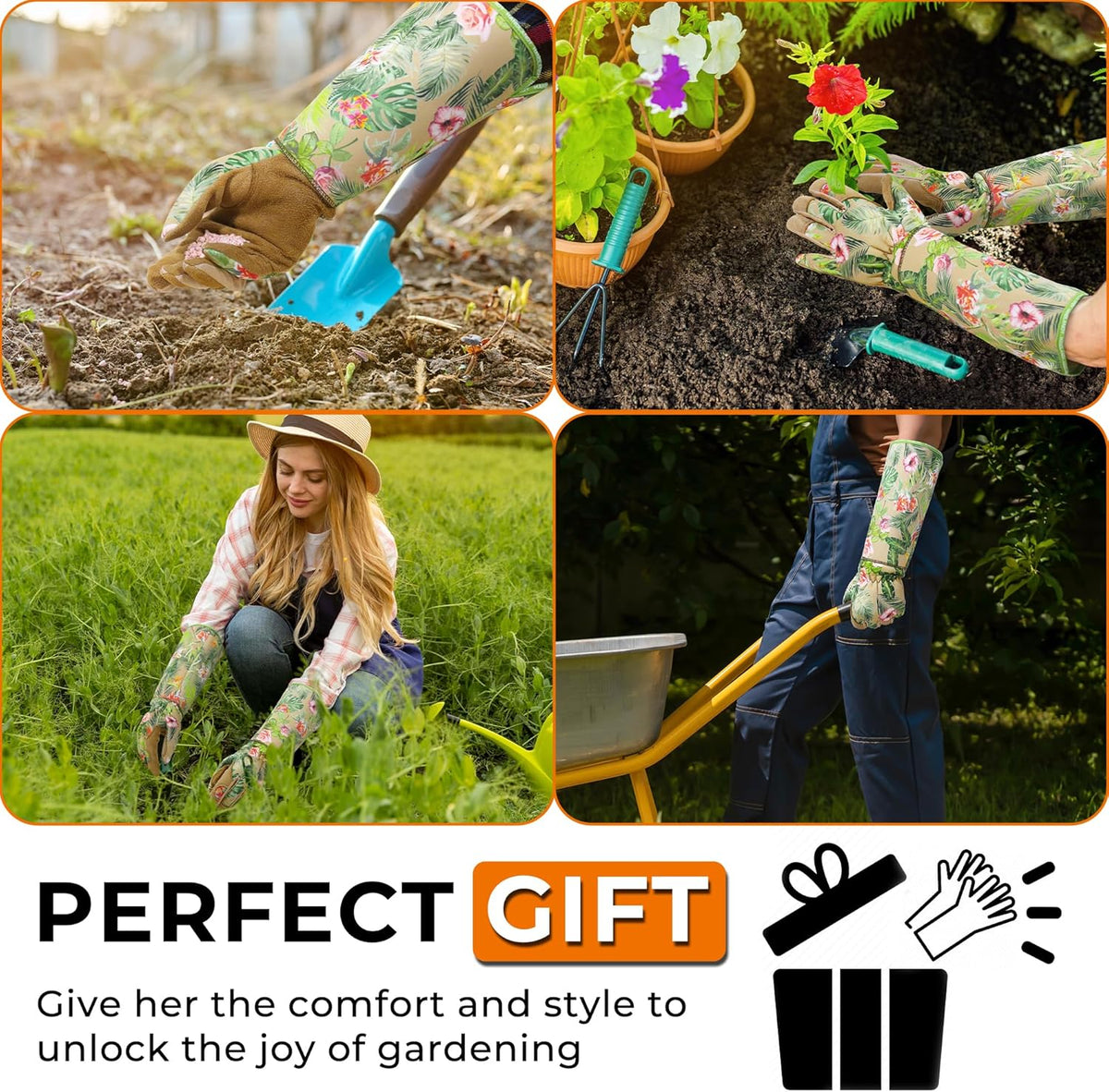 HANDLANDY Leather Gardening Gloves for Women, Scratch Resistant Breathable Ladies Rose Pruning