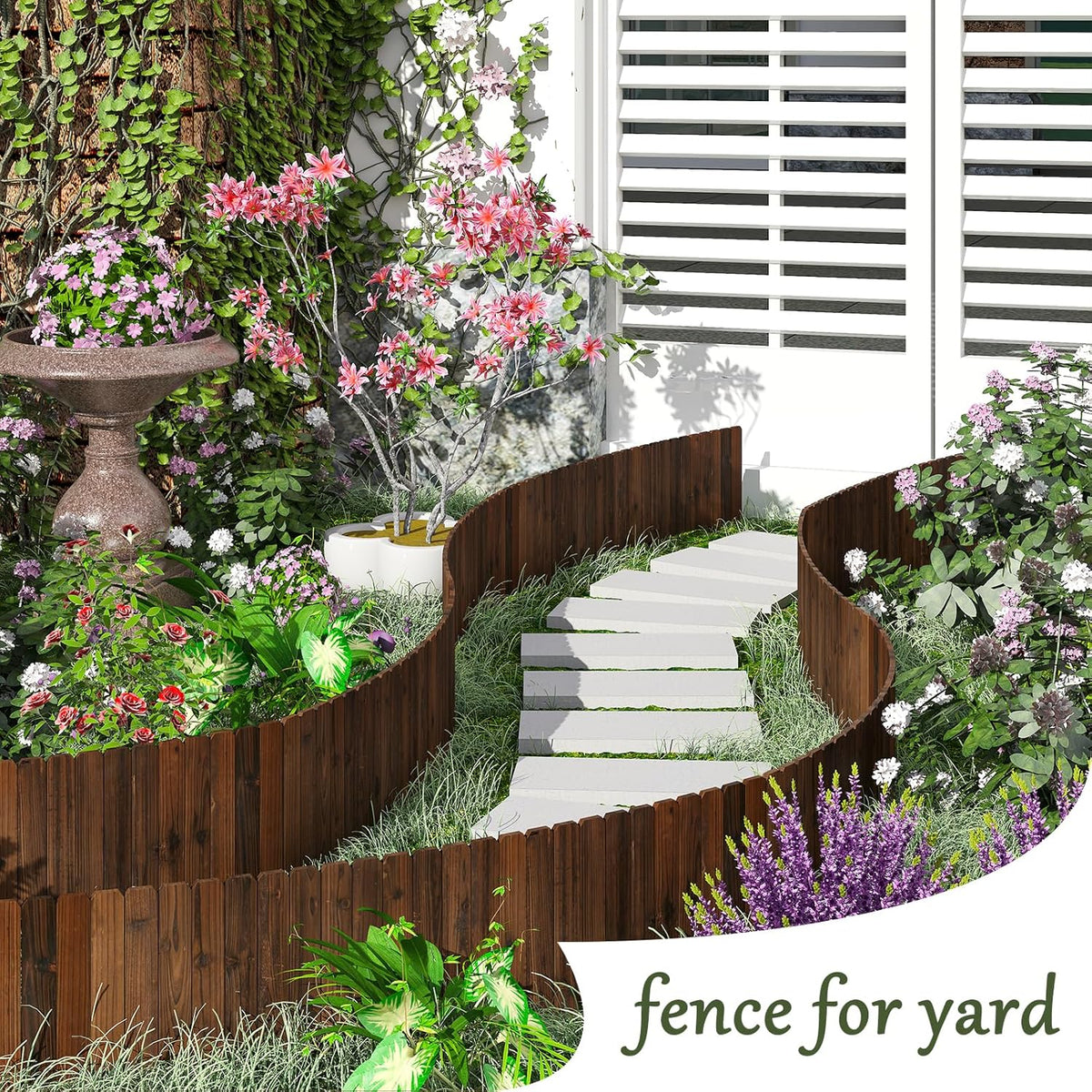3PACK, 12FT Total Length Wood Garden Edging Border Wooden Garden Fence No Dig Landscape Edging