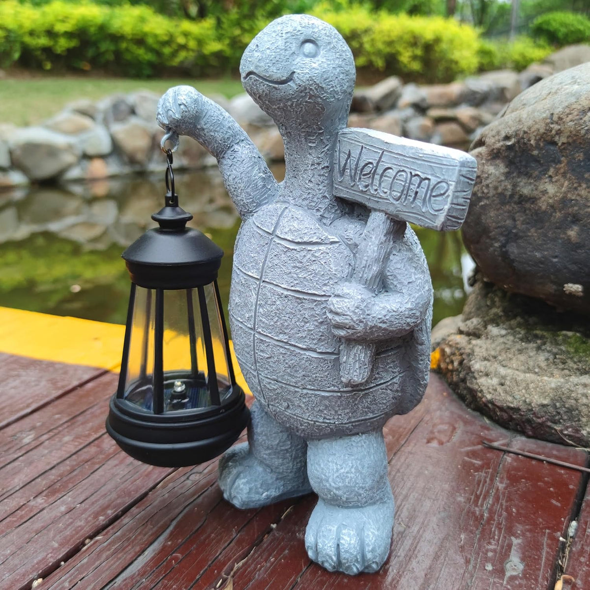 Sea Turtle Solar Garden Statues,Resin Sea Turtle Figurine Decorations with Solar Lights Lantern