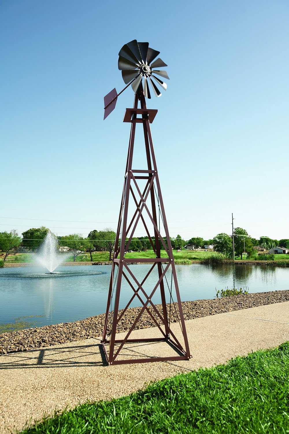 Outdoor Water Solutions Large Bronze Backyard Windmill – 11ft 6in Durable Weather-Resistant 4-Leg