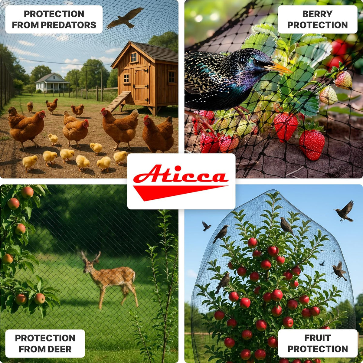 Heavy Duty Bird Netting for Garden Protection & Fruit Trees, 15x15 Ft with 10 Stakes – Black