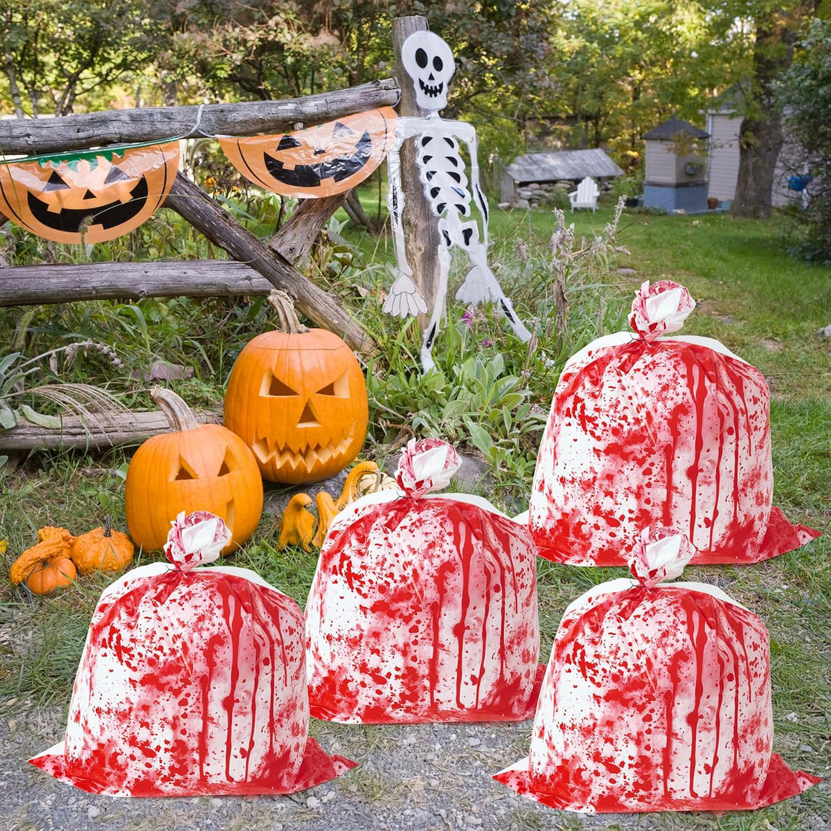 CNhoqc Halloween Lawn Leaf Bags - 4Pcs Halloween Party Bloody Large Trash Garbage Liners Refuse