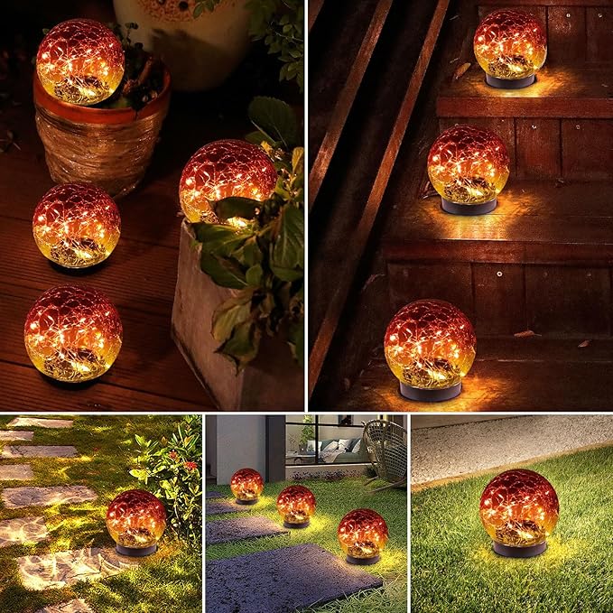 Solar Globe Lights Outdoor Waterproof-Solar Balls-Solar Garden Lights-Orbs for Outside 4 Pack