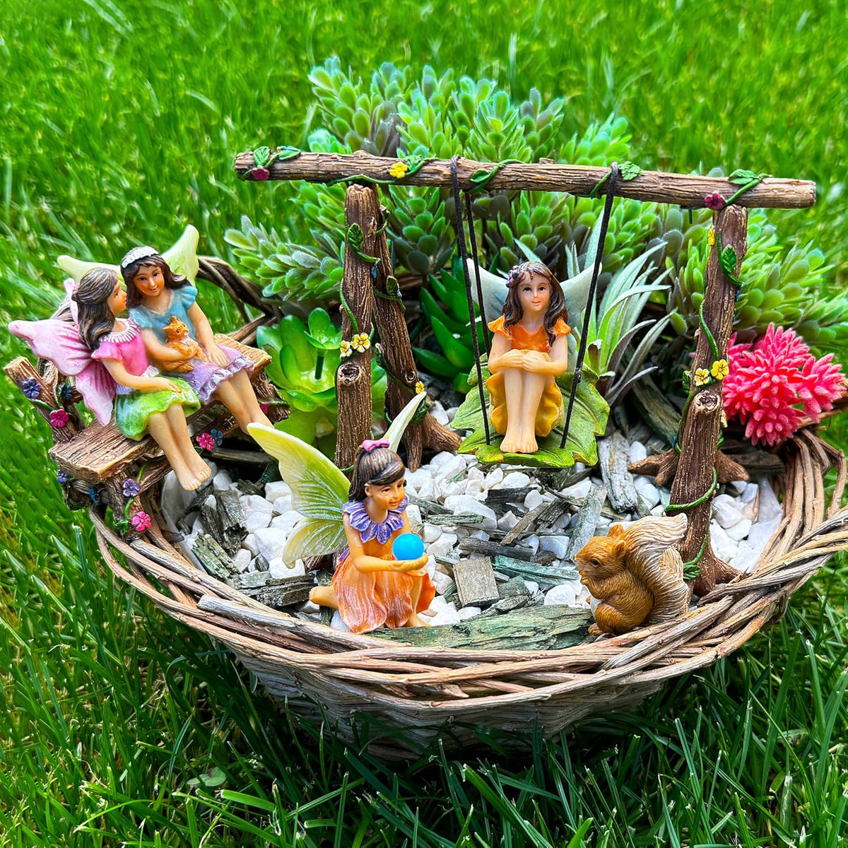 Mood Lab Fairy Garden - Accessories Kit with Miniature Figurines - Swing Set of 6 pcs - for Outdoor