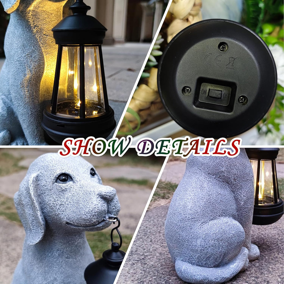 Solar Dog Outdoor Garden Statue with LED Light,Dog Solar Lights Lantern Outside Decorations for