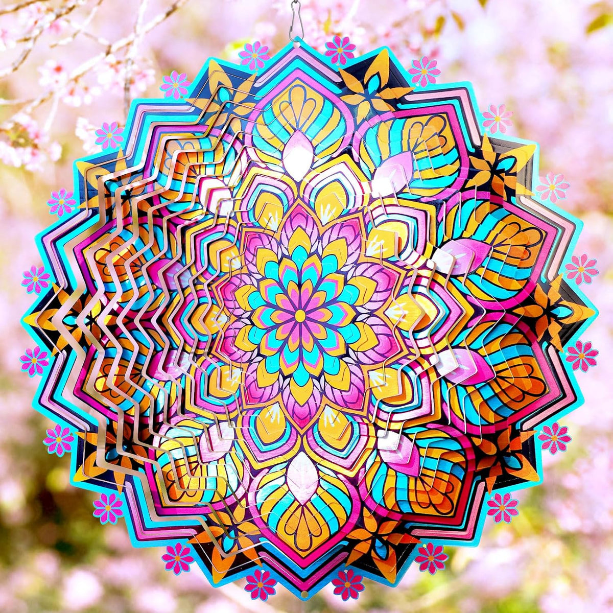 Goolyrusim Metal Wind Spinner - Mandala Lotus Wind Spinners, 12inch Kinetic 3D Hanging Wind