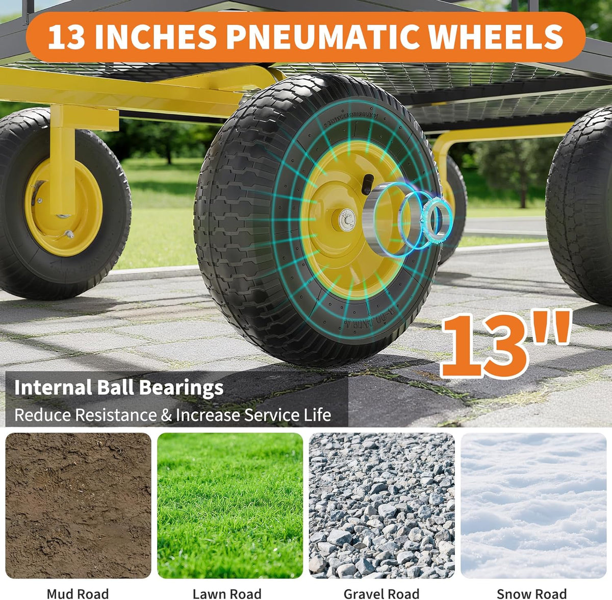 3-in-1 Heavy-Duty Steel Garden Cart, 1400 Lbs Garden Wagon, with 13 Inch All-Terrain Tires and