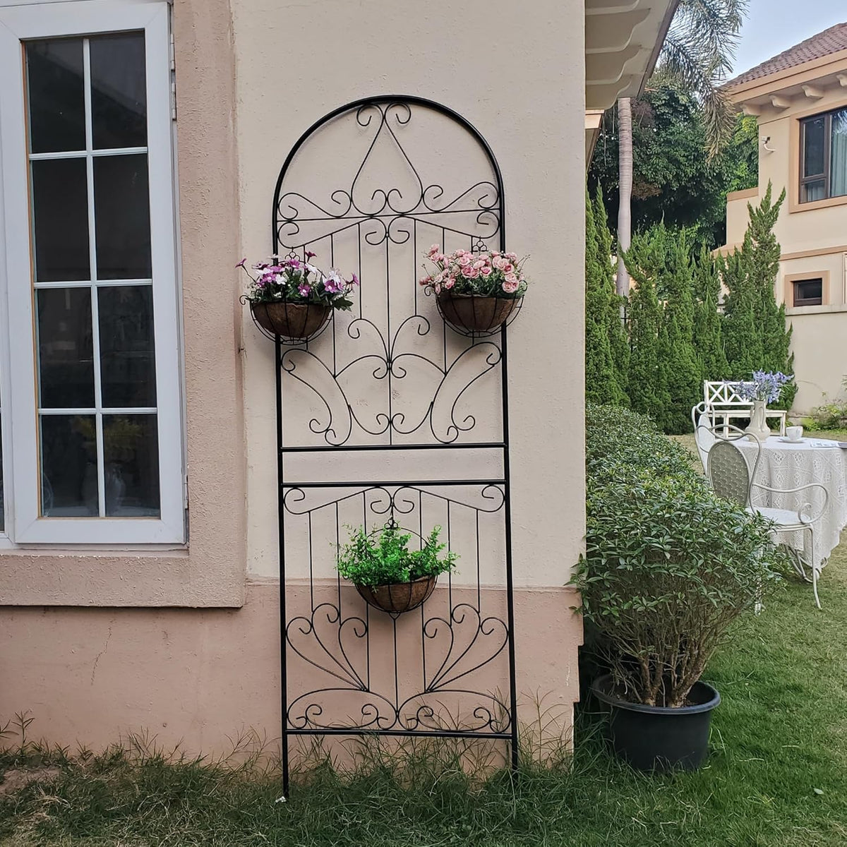 SCENDOR Metal Trellis 82.7" H x 26.7" W Powder-Coated Black Attractive Plant Support Garden Trellis
