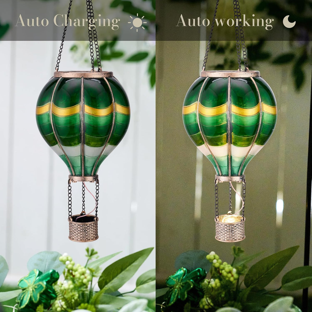TERESA'S COLLECTIONS Hot Air Balloon Solar Lantern for Outdoor Garden Decor, Hanging Flickering