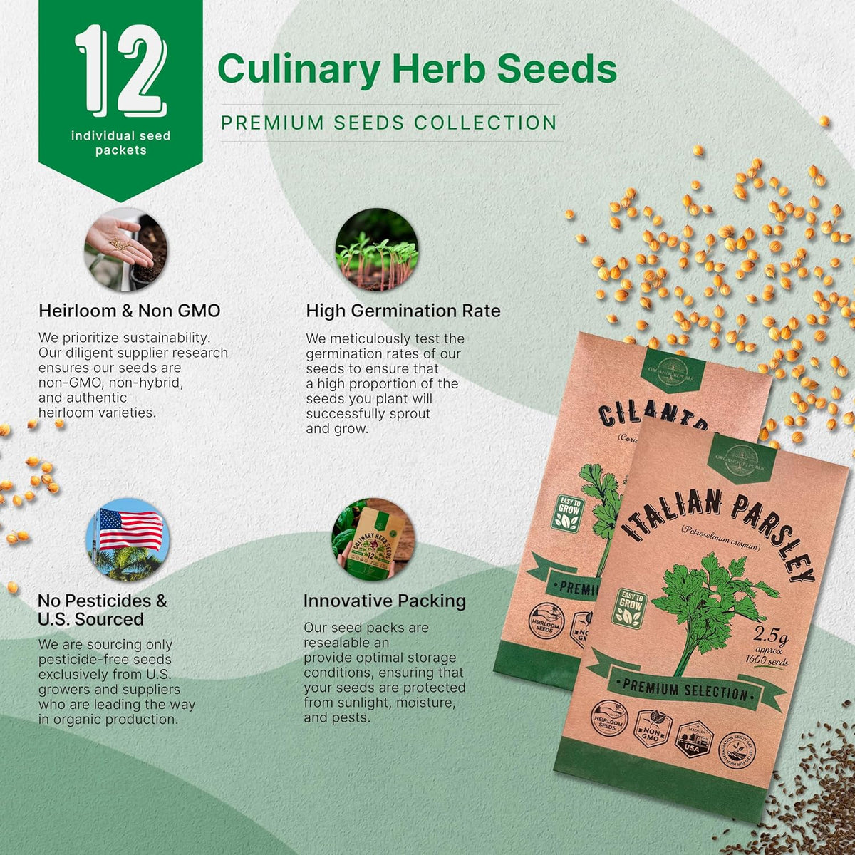 Organo Republic 12 Culinary Herbs Seeds Variety Pack - 7,355+ Heirloom, Non-GMO, Herbs Seeds for