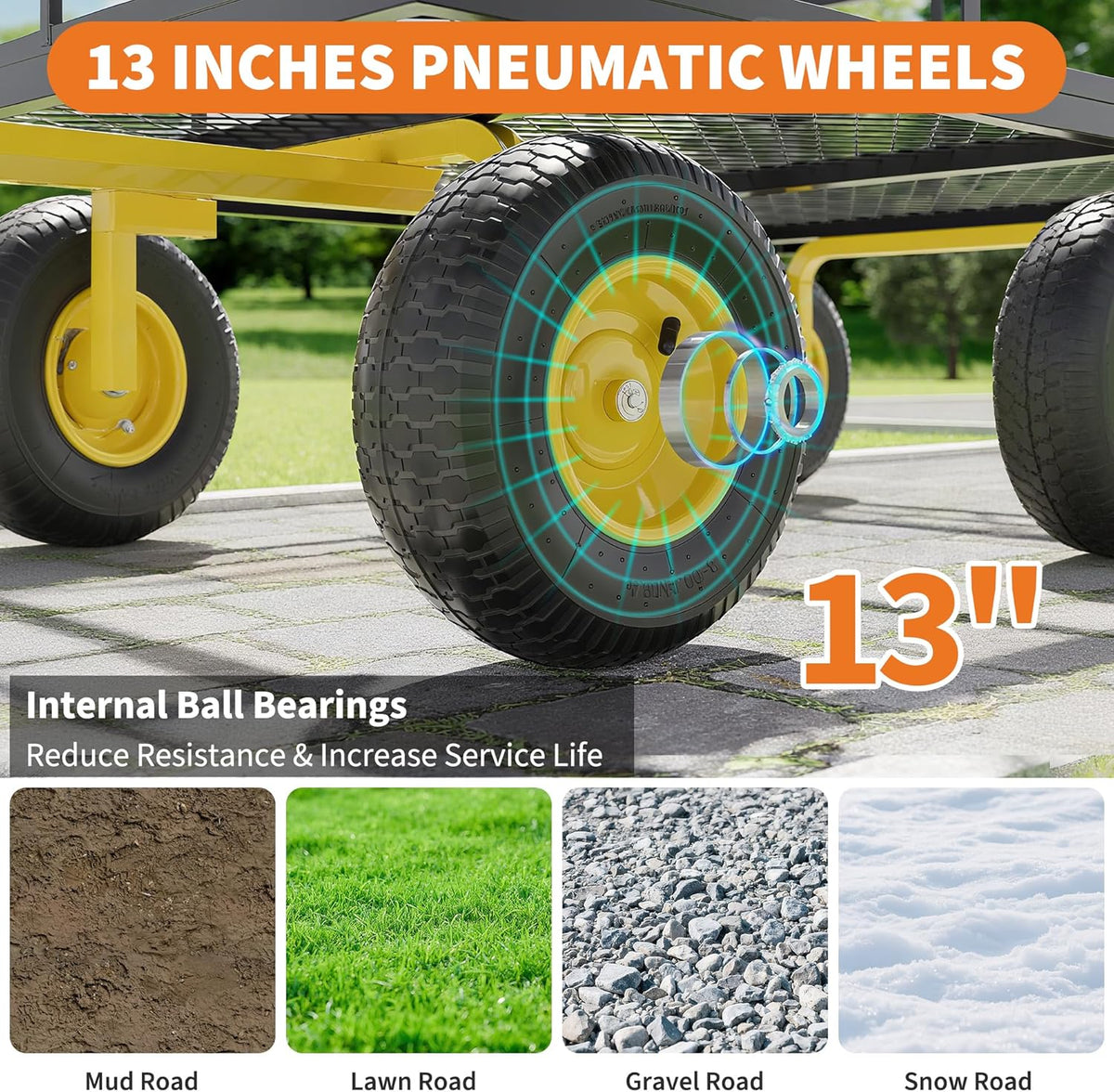 3-in-1 Heavy-Duty Steel Garden Cart, 1200 Lbs Garden Wagon, with 13 Inch All-Terrain Tires and