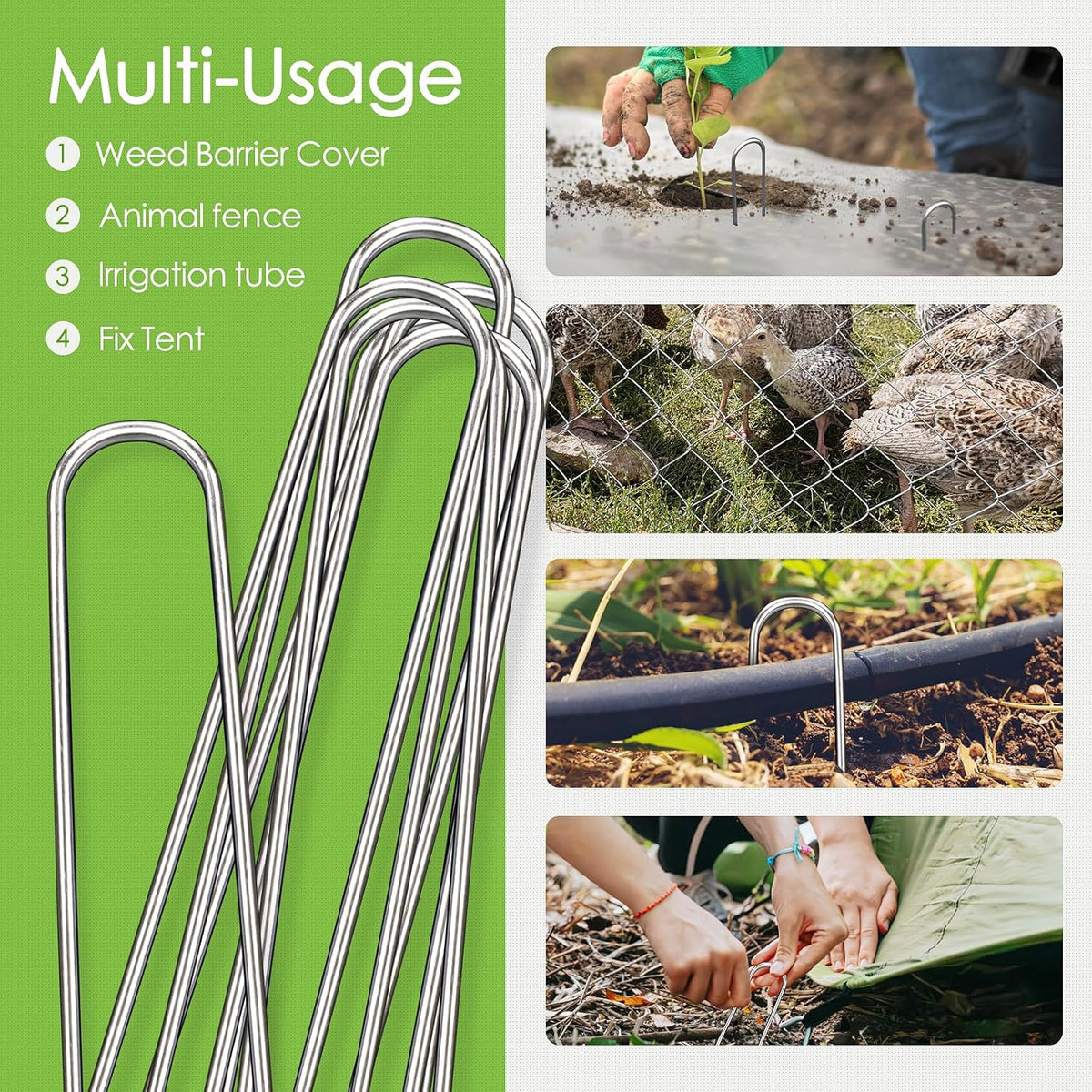 12 Inch Landscape Staples, 12 Pack Galvanized Landscape Stakes Heavy Duty 8 Gauge U-Shaped Garden