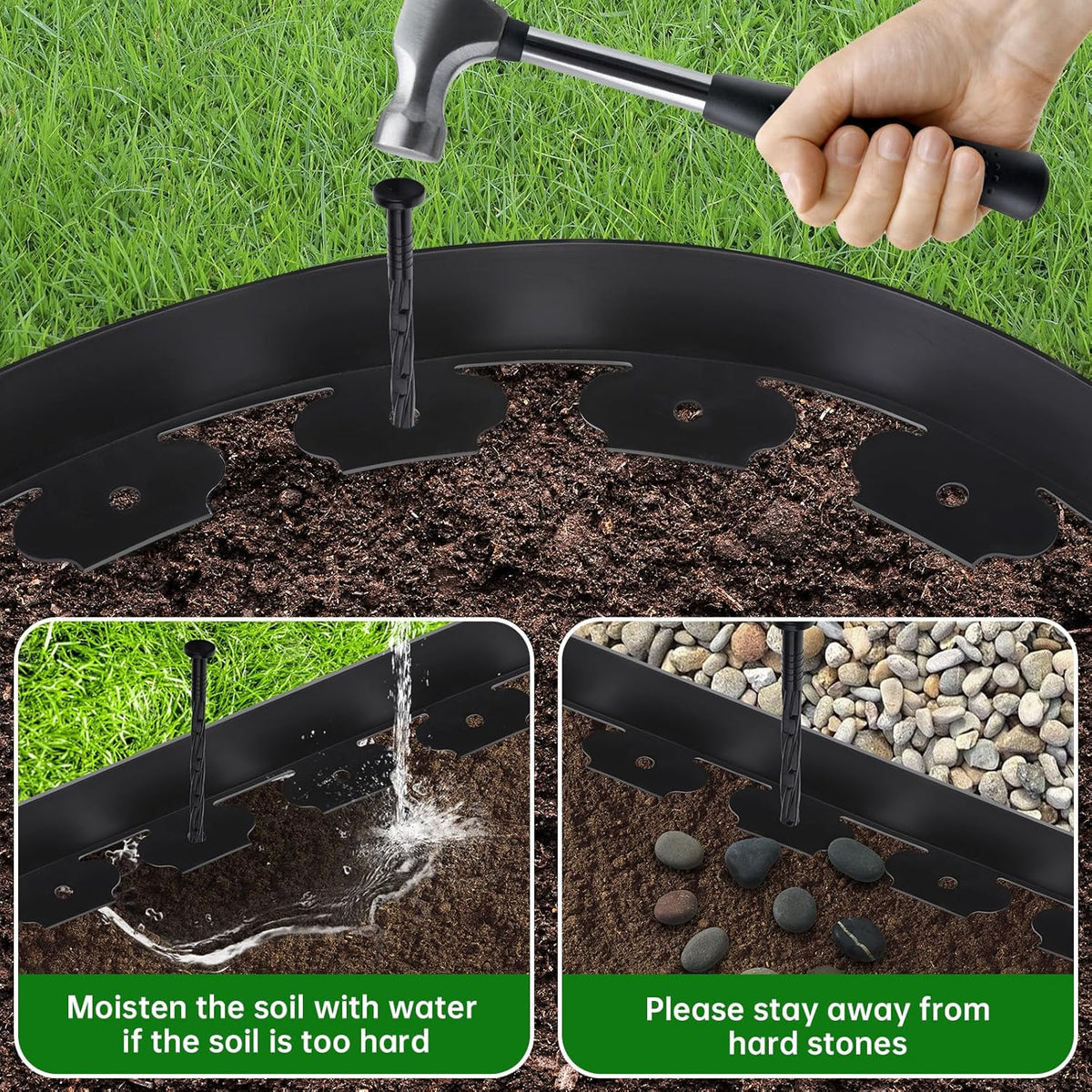 Landscape Edging Border No Dig - 100FT 2IN Tall Garden Edging Border with 120 Stakes, Plastic