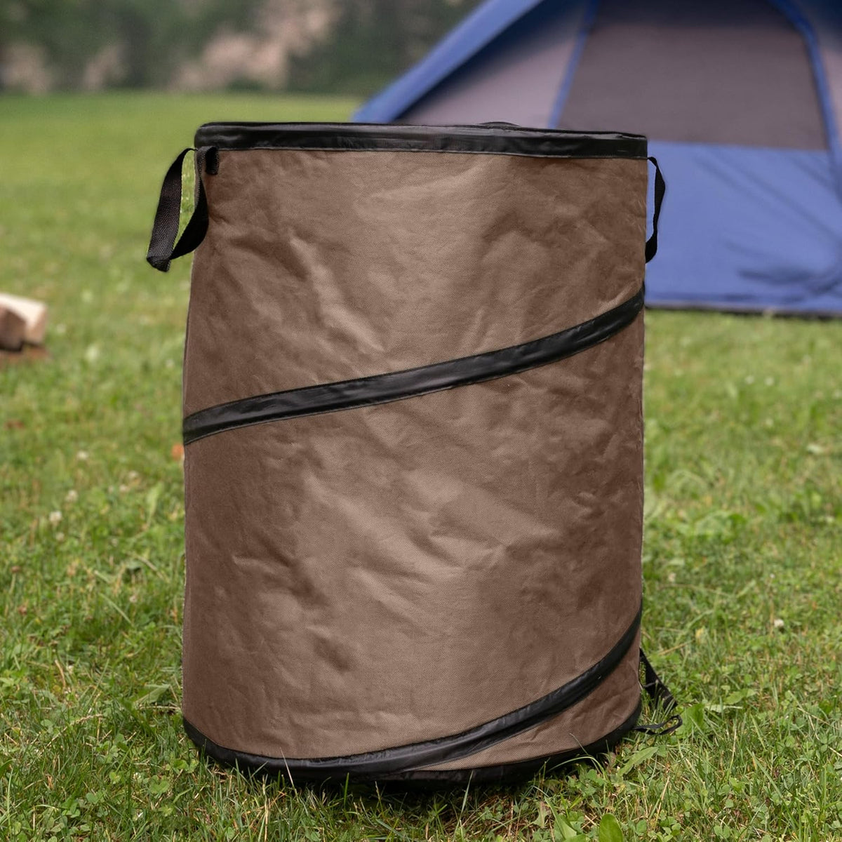 Wakeman Outdoor Trash Can - 46-Gallon Collapsible Garbage Can with 3 Stakes - Pop Up Trash Can for