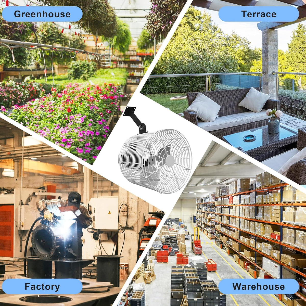 Greenhouse Air Circulation 1/10 HP 115V Ceiling Wall Mount Fan 1470CFM High Speed Circulation Fan
