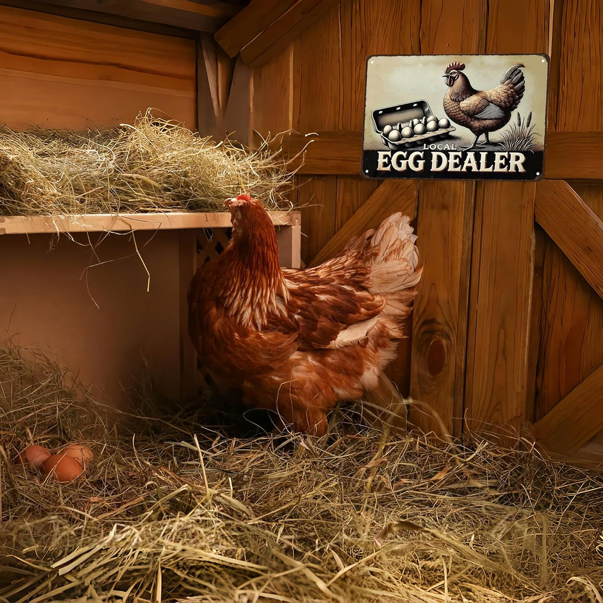 Funny Chicken Gifts Relax Local Egg Dealer Tin Sign for Home Farm Chicken Coop Farmhouse Kicthen