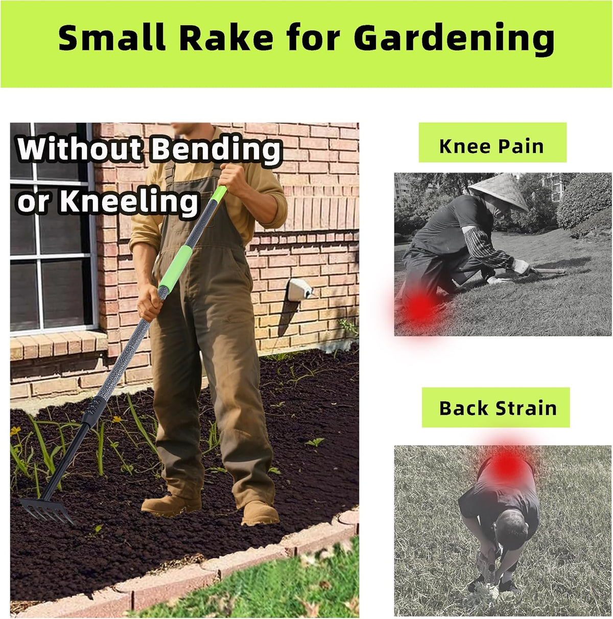 Hand Rake, Adjustable Handle Garden Small Rake Garden Tool, Heavy Duty Hand Tiller Cultivator with