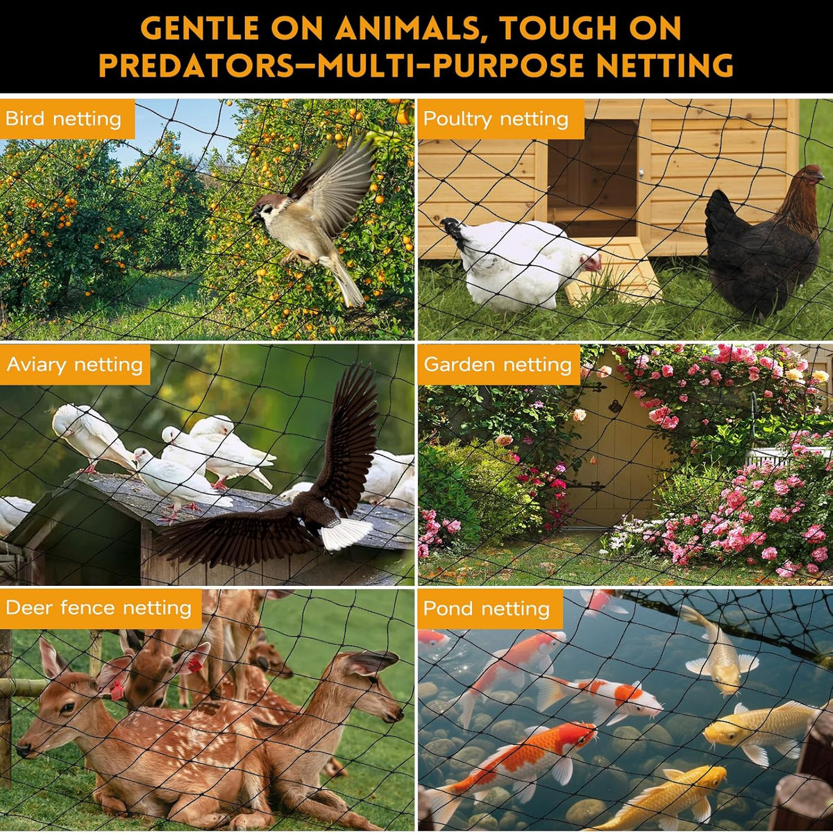 Heavy Duty Chicken Netting for Hawks with 1" Mesh, 25x25 ft Reinforced HDPE Bird Netting & Poultry