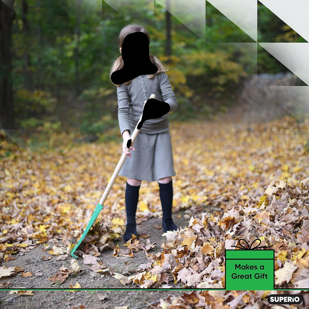 Superio Kids Rake with Hardwood Handle, Gardening and Lawn Care Tools for Kids, Sweep Leaves and