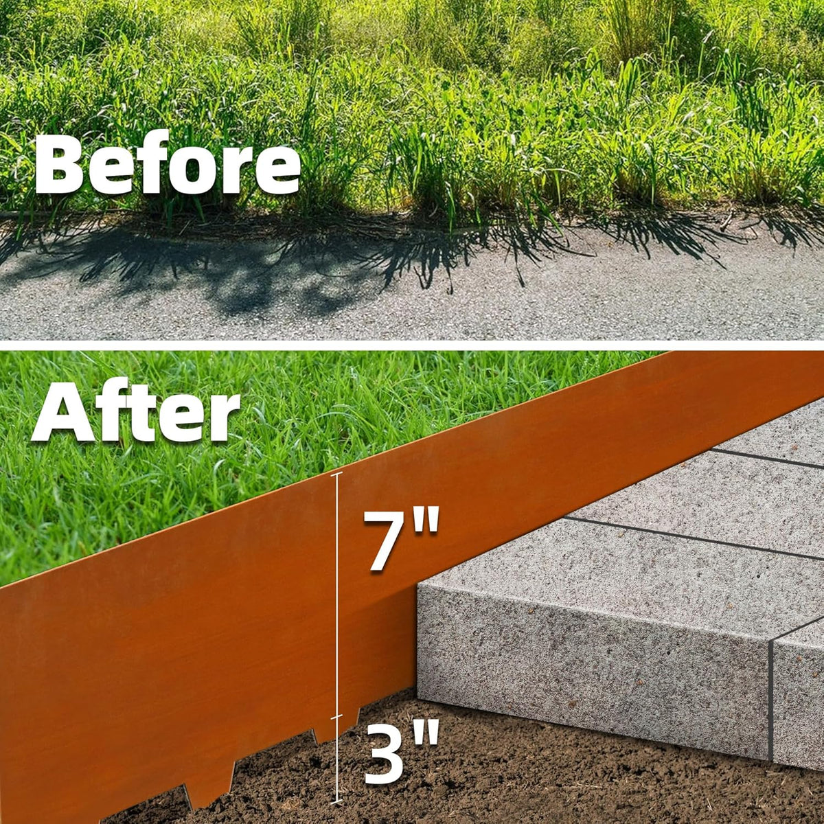 Solution4Patio 8-Pack Corten Steel Garden Landscape Edging with 9X Clips, 10" H Hammer-in Heavy