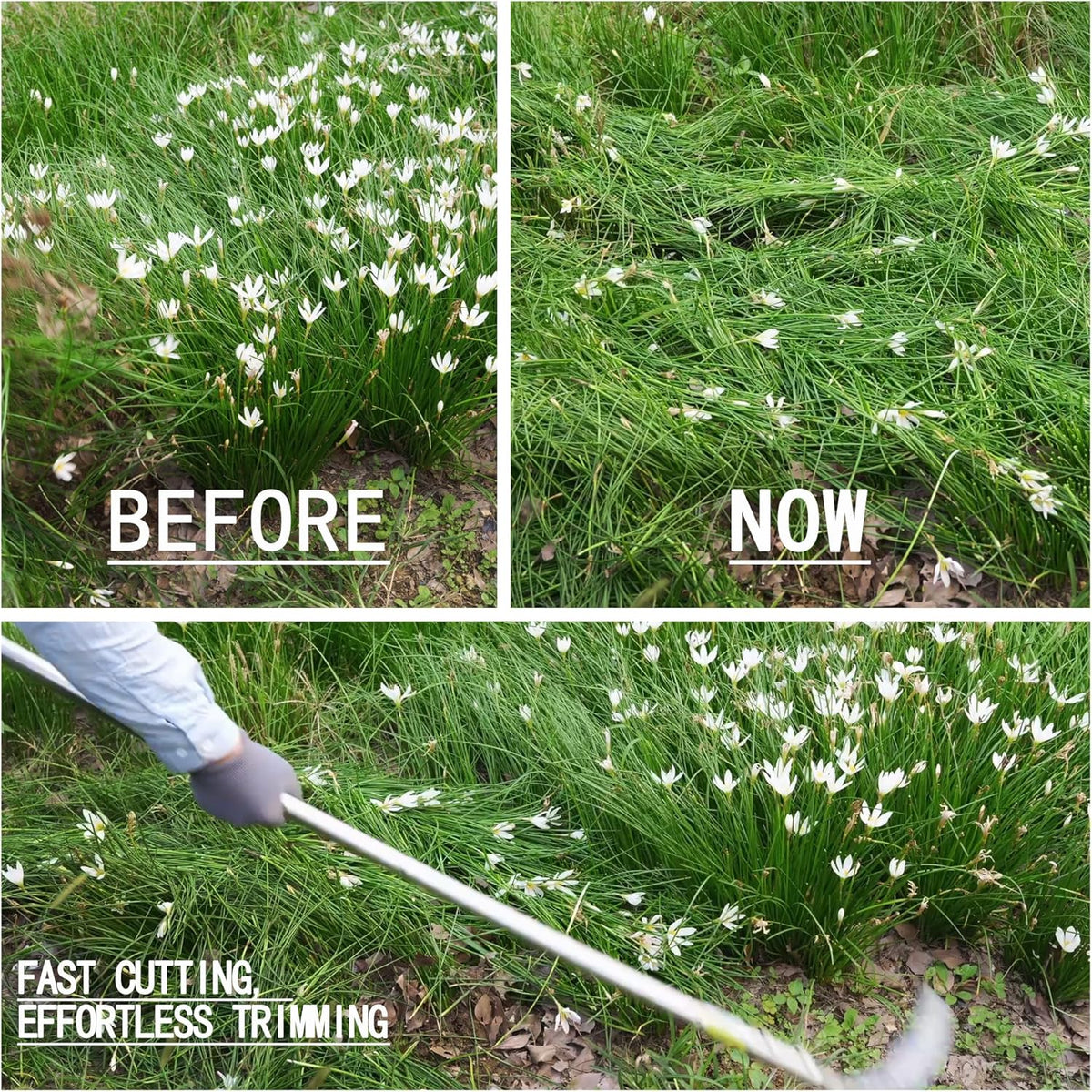 Weeding Sickle, Steel Grass Sickle with Serrated Double-Edged Blade, Telescoping Grass Whip, Stand