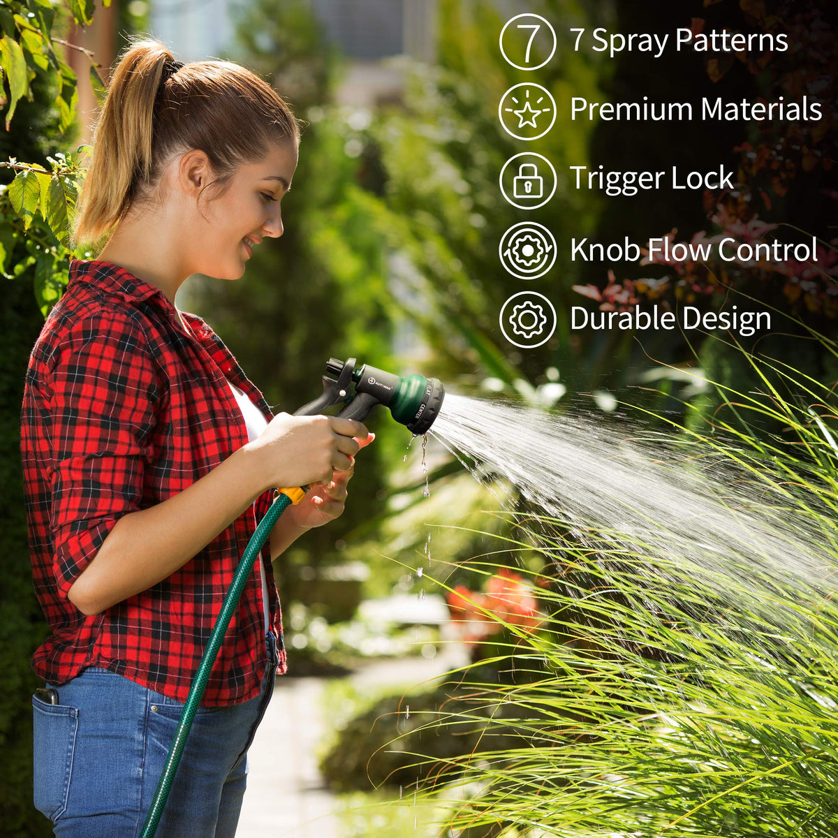 AUTOMAN-Garden-Hose-Nozzle, ABS Water Spray Nozzle with 7 Adjustable Watering Patterns, Slip