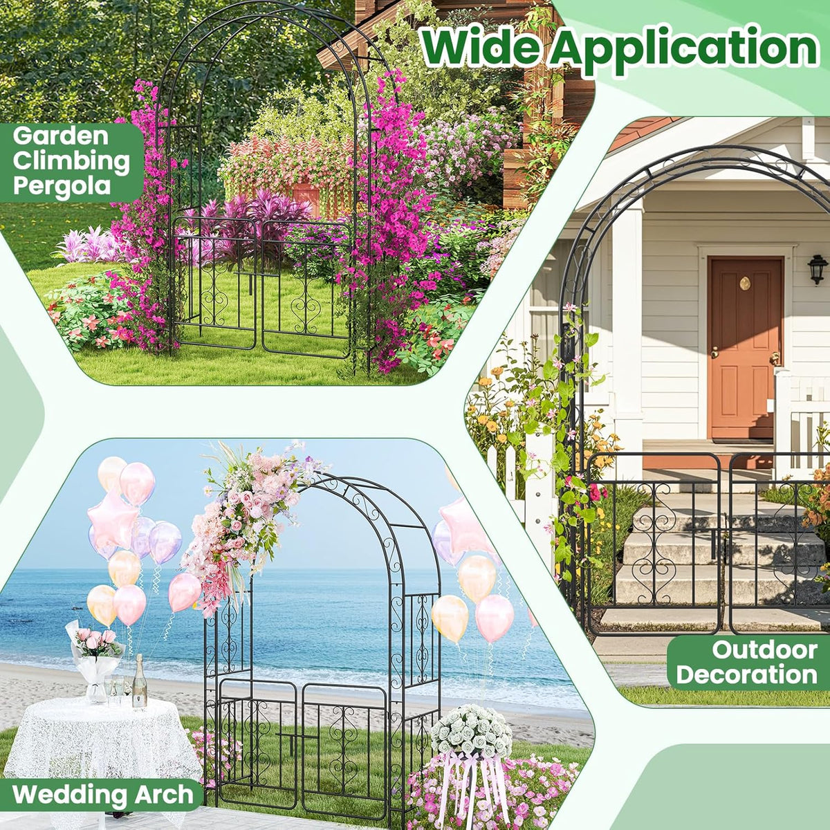 Moccha Garden Arch, 84" Arbor Trellis with Lockable Gate for Climbing Plants, Roses, Vines, Outdoor