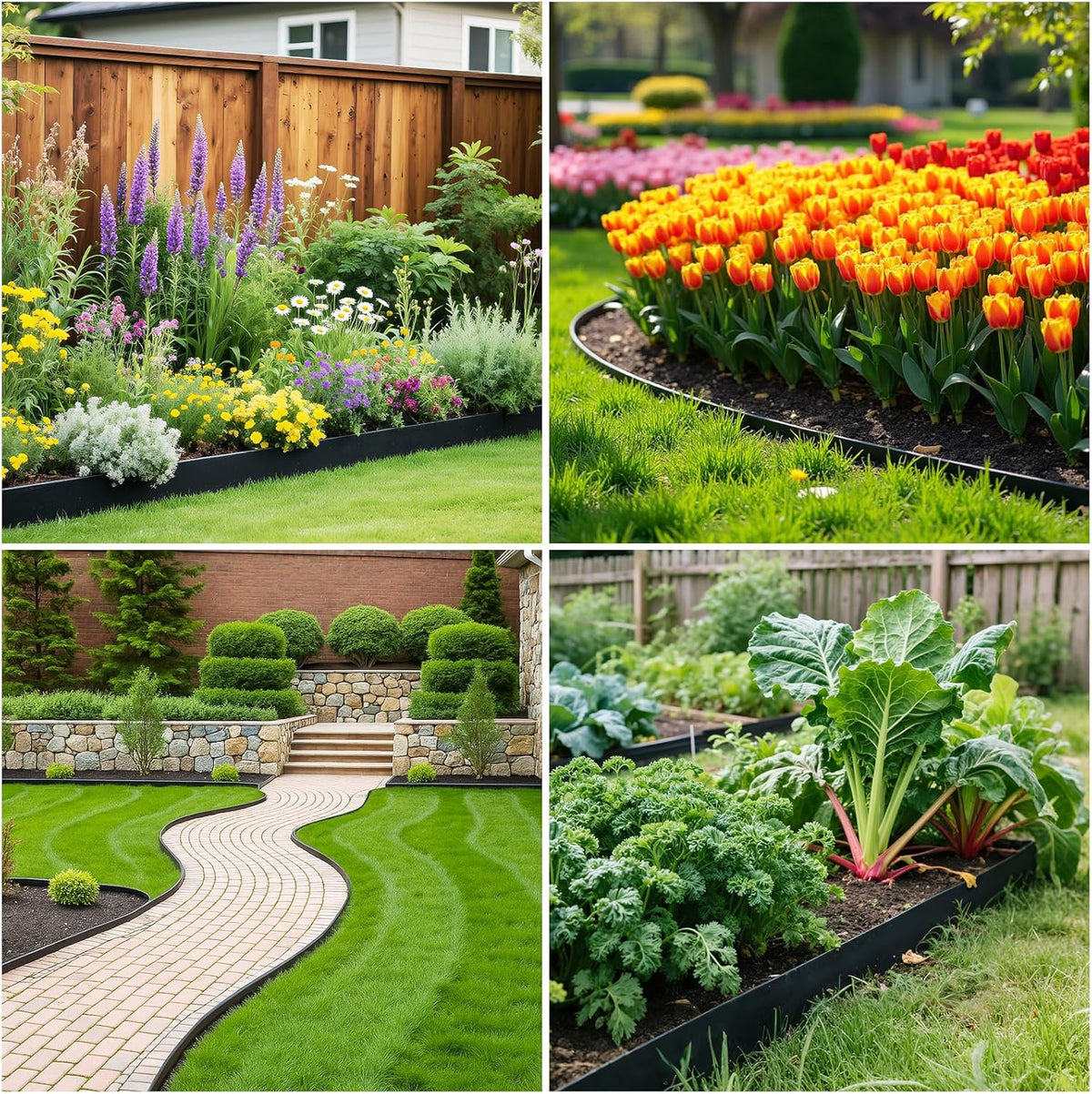 MIXC 66ft, 1.5in Tall Landscape Edging Kit with 100 Spikes, No-Dig Flexible Plastic Edge Border for