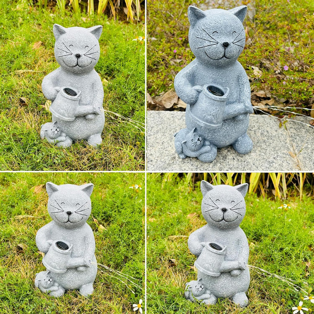 Solar Cat Garden Statues Outdoor Decor with LED Lights Lovely Cat Statue for Patio Balcony Yard