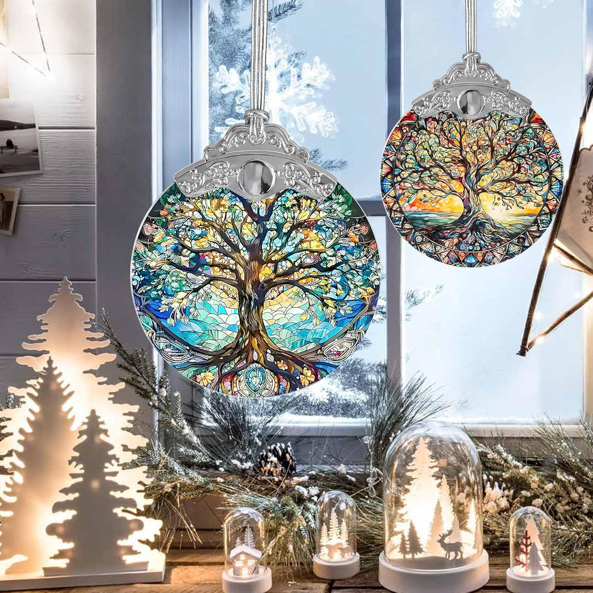Tree of Life Stained Glass Suncatcher - Holidays & Christmas Tree Ornament, Decor & Gifts