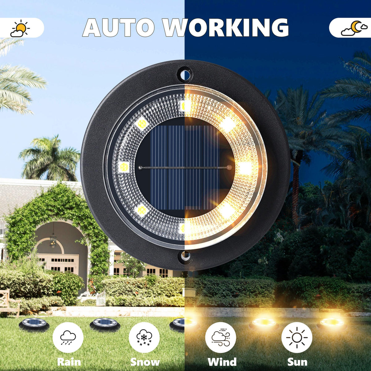Solar Lights Outdoor Waterproof,Warm White 12 Pack 2-in-1 Ground Lights