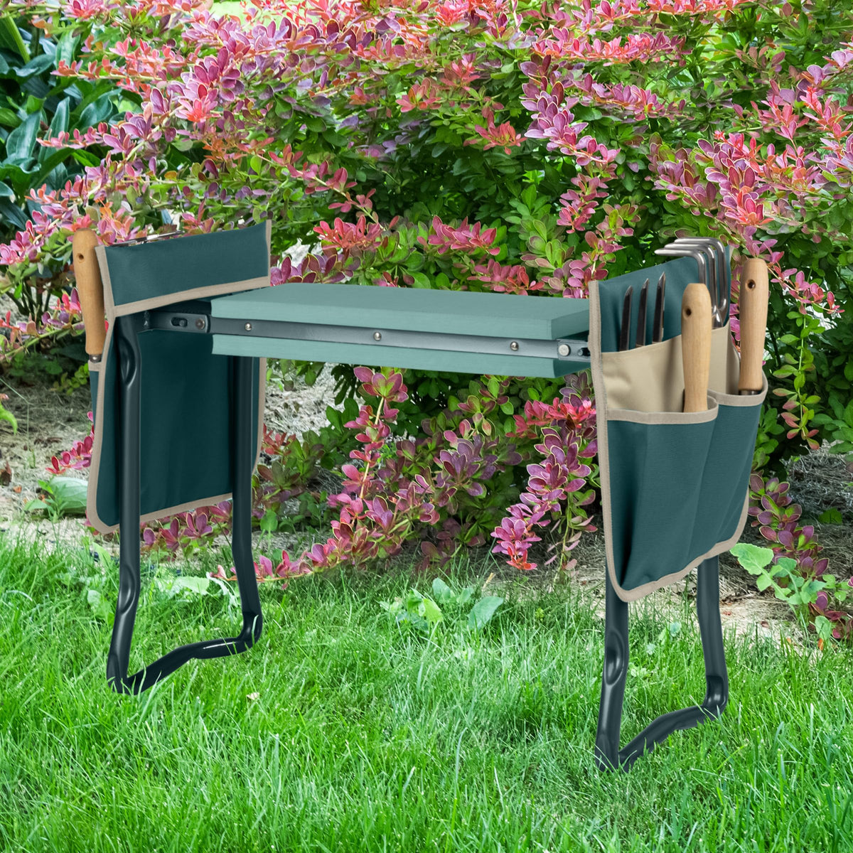Pure Garden 2-in-1 Foldable Garden Kneeler and Seat, Green