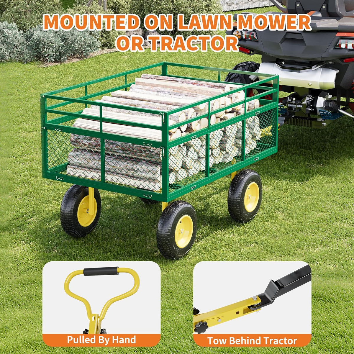 3-in-1 Heavy-Duty Steel Garden Cart, 1400 Lbs Garden Wagon, with 13 Inch All-Terrain Tires and
