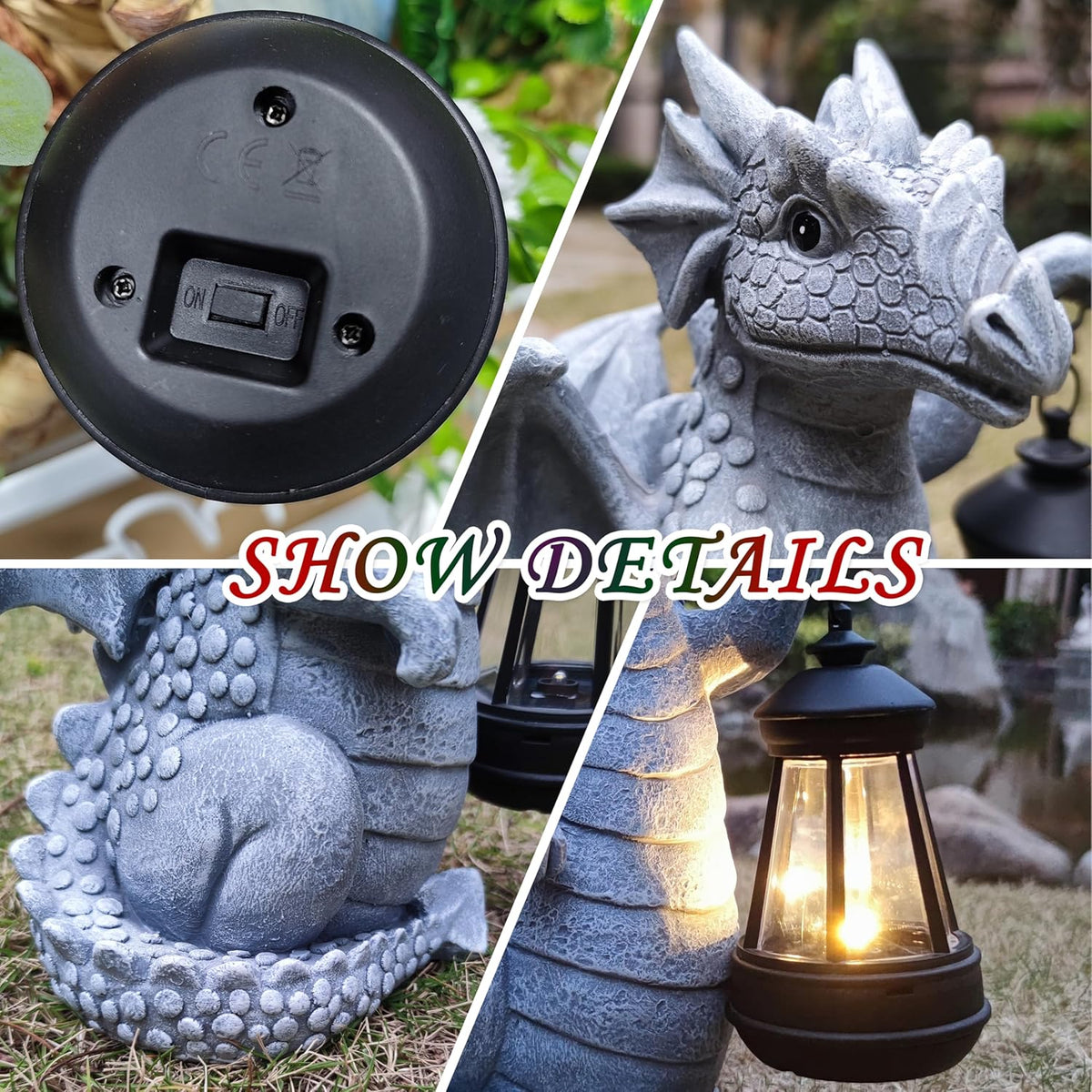 Solar Dragon Garden Statue Decoration with Solar Lantern,Dragon Figurine Lights Outdoor Décor for