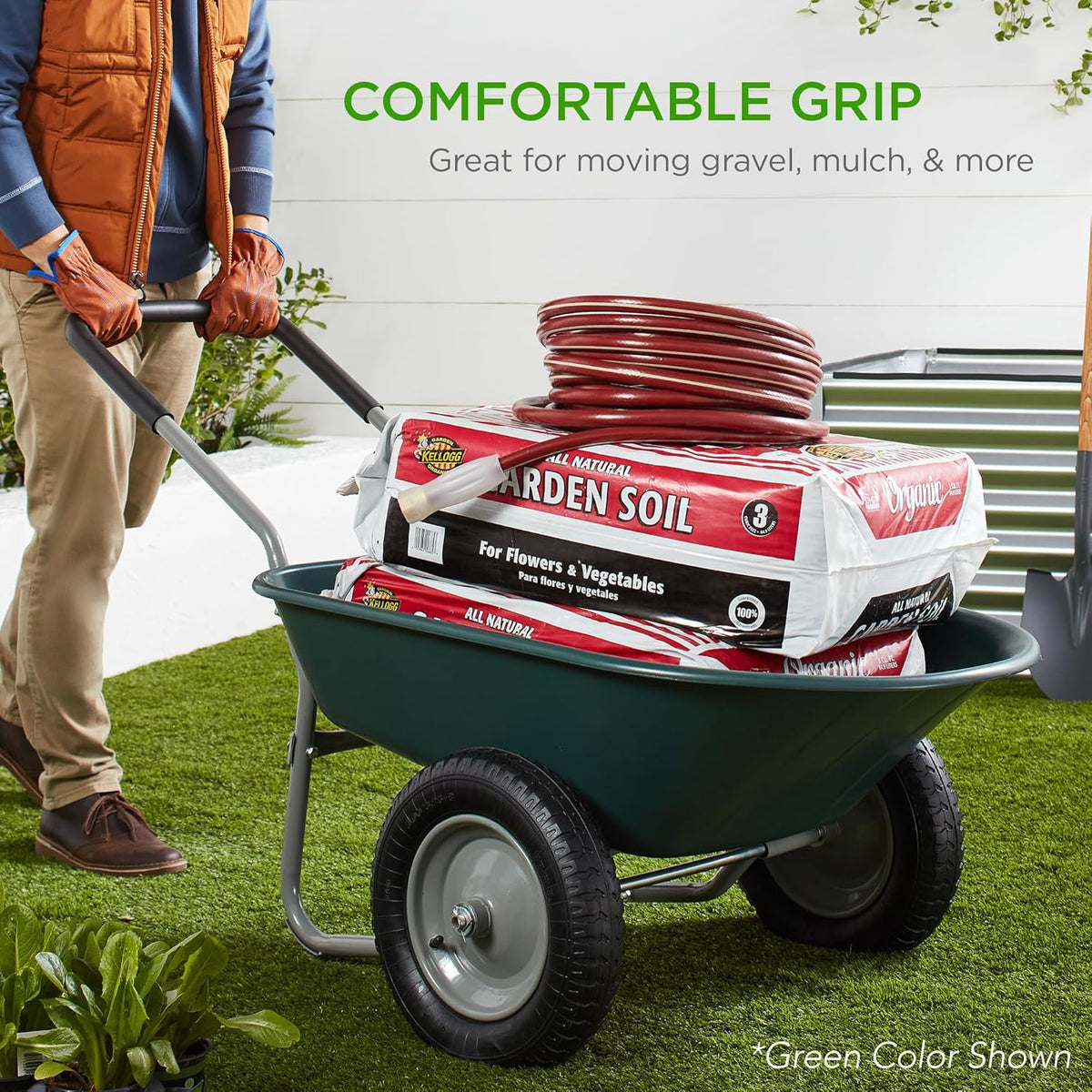 Best Choice Products Dual-Wheel Home Utility Yard Wheelbarrow Garden Cart w/Built-in Stand for