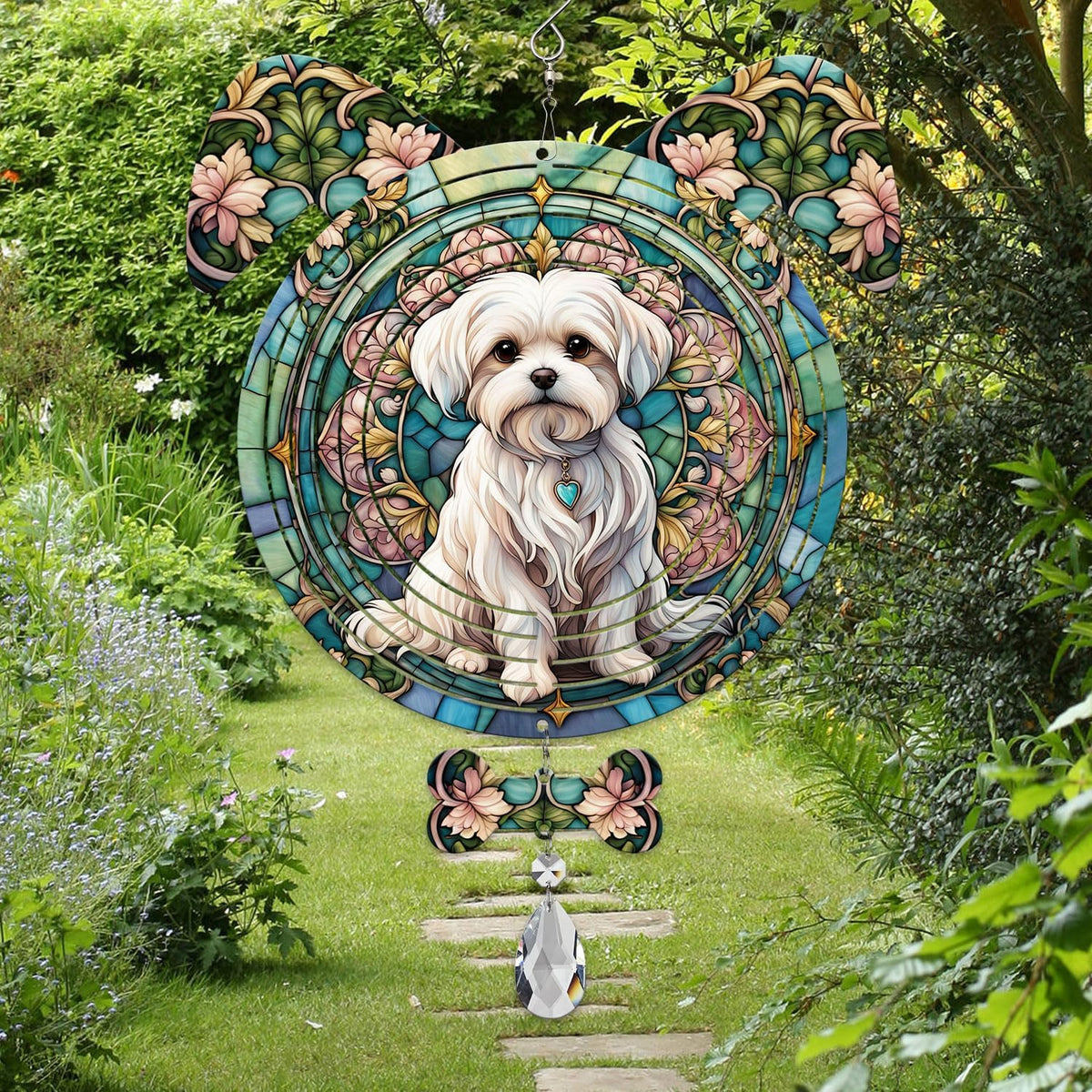 Maltese Dog Ears Wind Spinner, Maltese Wind Spinner Hanging for Yard and Garden V02